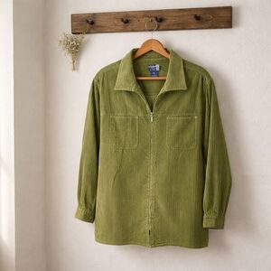 Venezia , Charteuse Corduroy Zip-Front Shirt Jacket